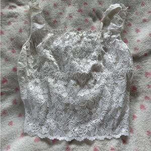 White Floral Lace Cropped Tank Top | Cottagecore Romantic Bralette Style | Large